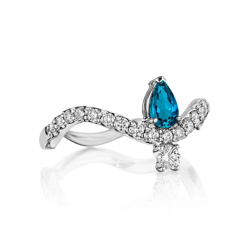 Hueb,18k Mirage White Gold Ring With 0.38 Cts Vs-Gh Diamonds And Topaz,7