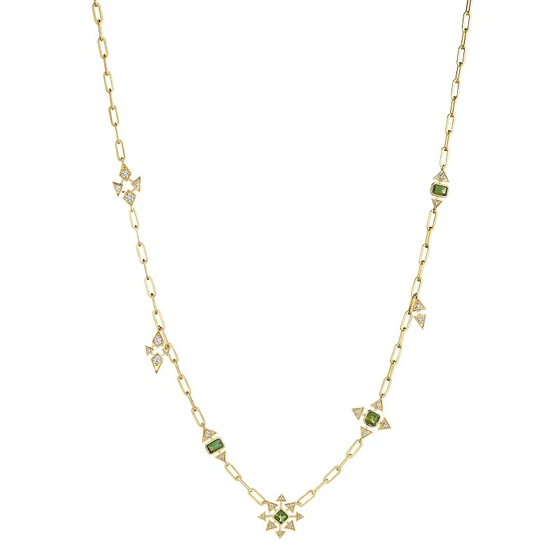 Hueb,18k Onsa Yellow Gold Necklace With 0.46 Cts Vs-Gh Diamonds And Tourmaline,16"