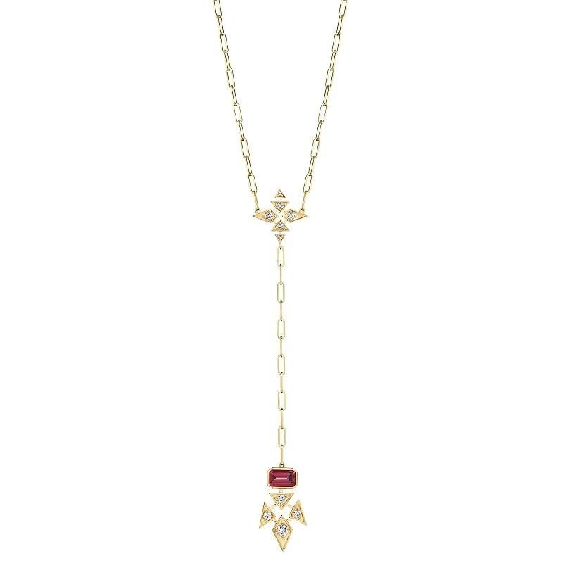 Hueb 18k Gold Necklace 0.47 ct VS-GH Diamonds & Rhodolite - 18in