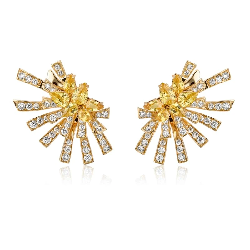 Hueb,18k Mirage Yellow Gold Earring With 1.75 Cts Vs-Gh Diamonds And Sapphire,ONE SIZE