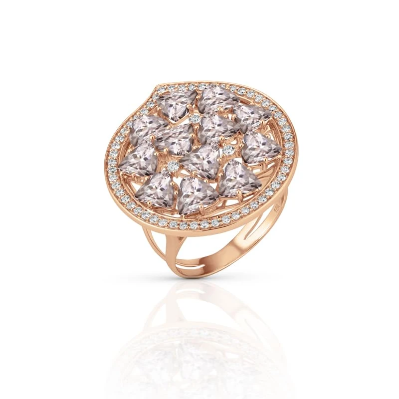 Hueb,18k Mirage Pink Gold Ring With 0.40 Cts Vs-Gh Diamonds And Morganite,6.5