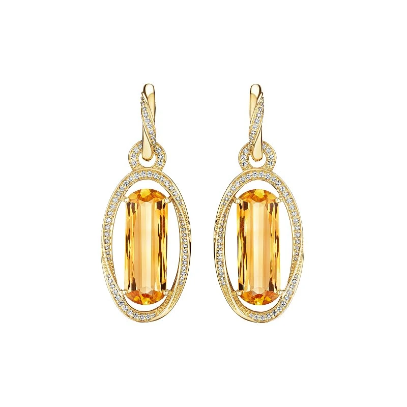 Hueb,18k Onsa Yellow Gold Earring With 0.72 Cts Vs-Gh Diamonds And Citrine,ONE SIZE