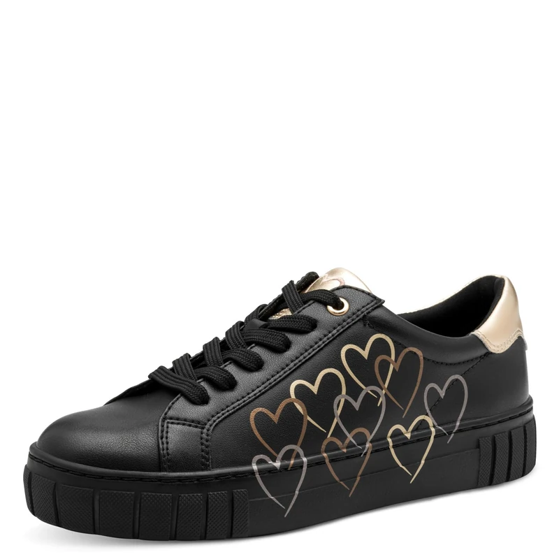 MARCO TOZZI Women's Trainers Flat with Heart Details Leisure, Black (Black Comb), 6 UK
