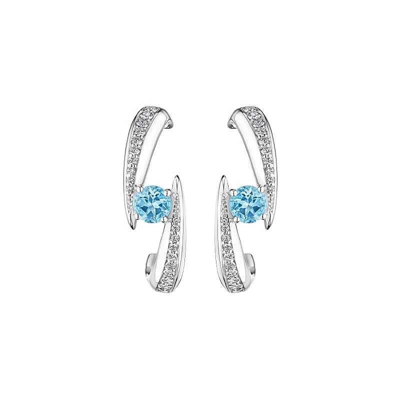 Hueb,18k Amazonia (cocar) White Gold Earring With 0.50 Cts Vs-Gh Diamonds And Aquamarine,ONE SIZE