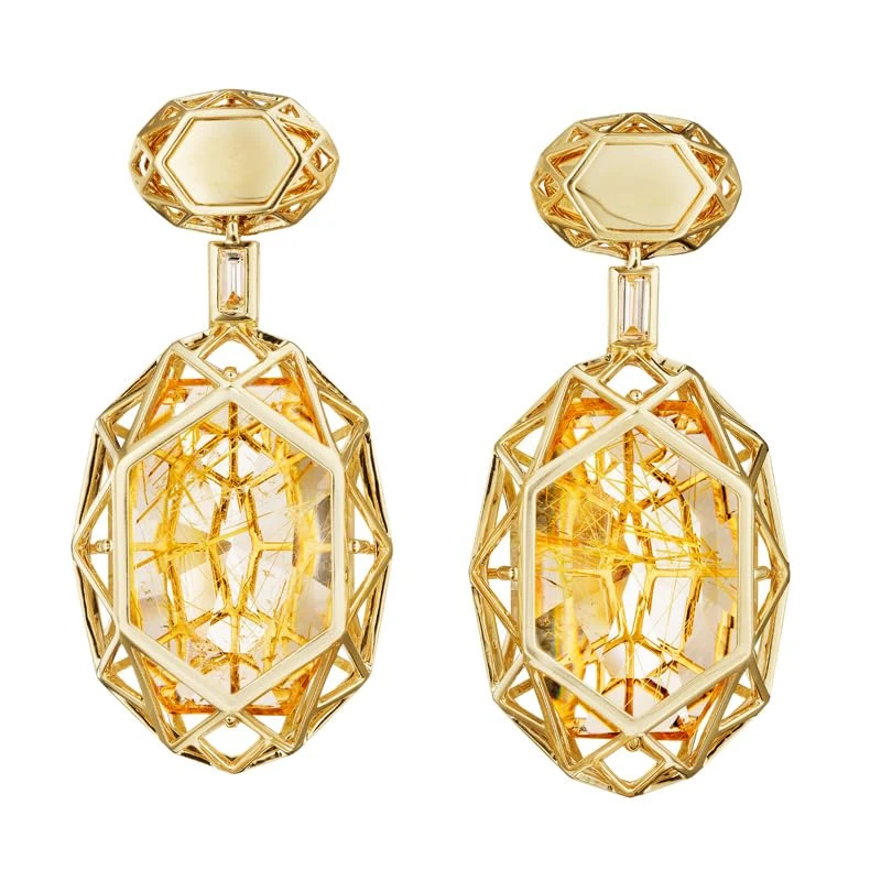 Hueb,18k Estelar Yellow Gold Earring With 0.18 Cts Vs-Gh Diamonds And Quartz,ONE SIZE