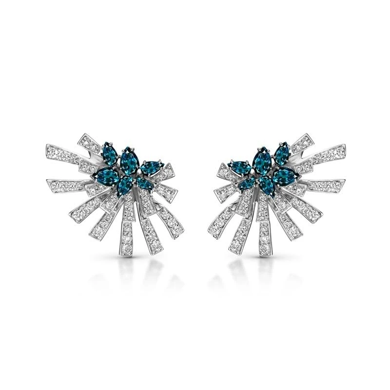 Hueb,18k Mirage White Gold Earring With 1.83 Cts Vs-Gh Diamonds And Topaz,ONE SIZE