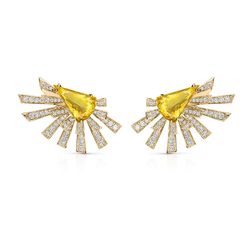 Hueb,18k Mirage Yellow Gold Earring With 1.58 Cts Vs-Gh Diamonds And Citrine,ONE SIZE