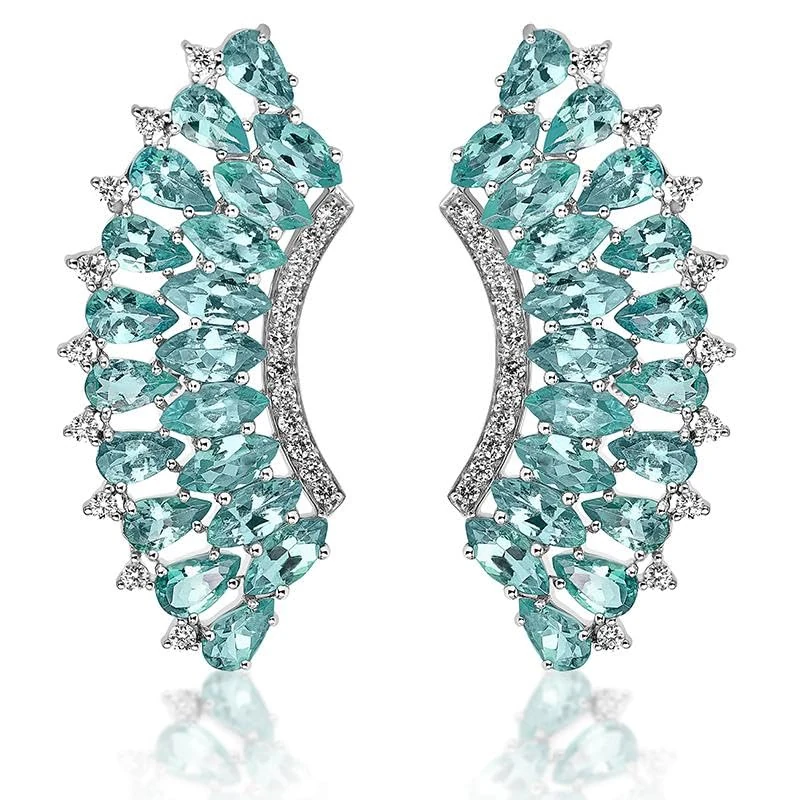 Hueb,18k Mirage White Gold Earring With 0.36 Cts Vs-Gh Diamonds And Aquamarine,ONE SIZE