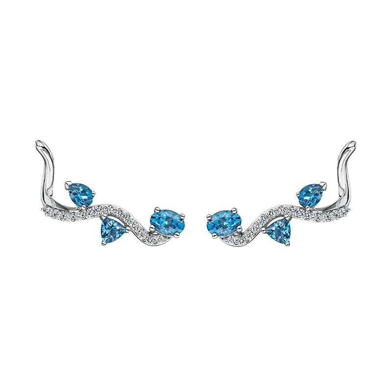 Hueb,18k Mirage White Gold Earring With 0.24 Cts Vs-Gh Diamonds And Topaz,ONE SIZE