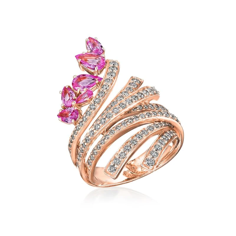 Hueb,18k Mirage Pink Gold Ring With 0.97 Cts Vs-Gh Diamonds And Sapphire,6.5