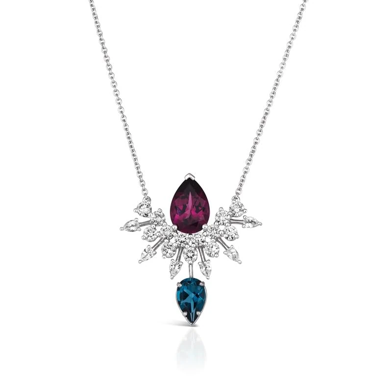 Hueb,18k Amazonia (cocar) White Gold And Black Rhodium Necklace With 0.80 Cts Vs-Gh Diamonds And Rhodolite And Topaz,18"