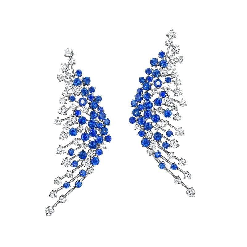 Hueb,18k Luminus White Gold Earring With 2.61 Cts Vs-Gh Diamonds And Sapphire,ONE SIZE