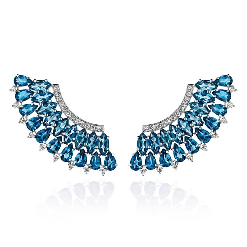 Hueb,18k Mirage White Gold Earring With 0.48 Cts Vs-Gh Diamonds And Topaz,ONE SIZE