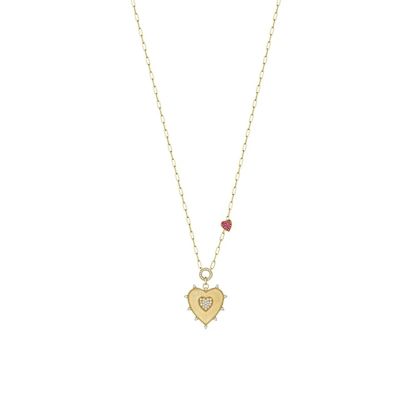 Hueb,18k Penka Yellow Gold Necklace With 0.49 Cts Vs-Gh Diamonds And Ruby,18"