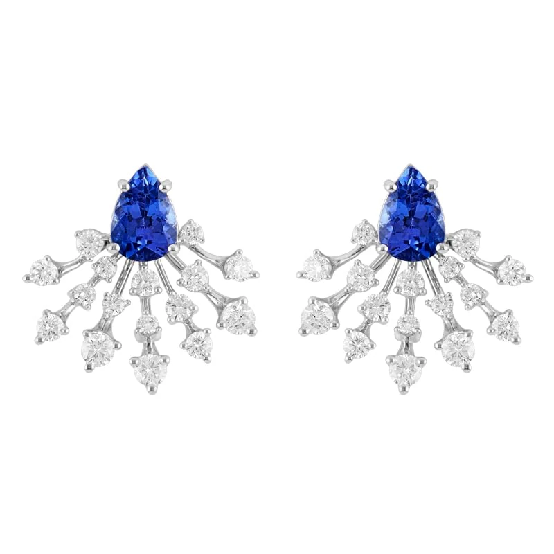 Hueb,18k Luminus White Gold Earring With 0.84 Cts Vs-Gh Diamonds And Tanzanite,ONE SIZE