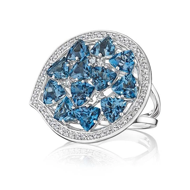 Hueb,18k Mirage White Gold Ring With 0.37 Cts Vs-Gh Diamonds And Topaz,7