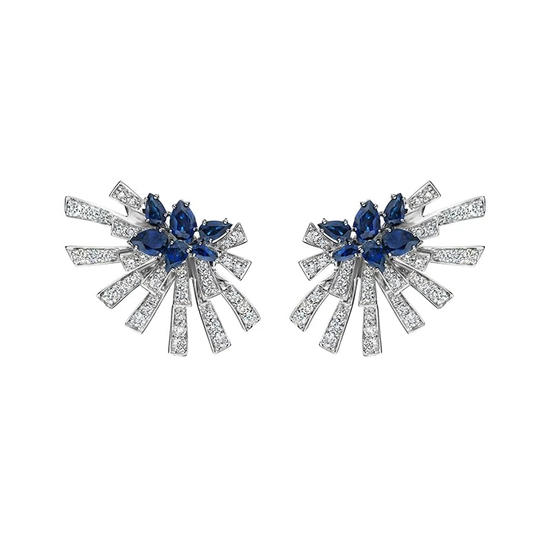 Hueb,18k Mirage White Gold Earring With 1.40 Cts Vs-Gh Diamonds And Sapphire,ONE SIZE