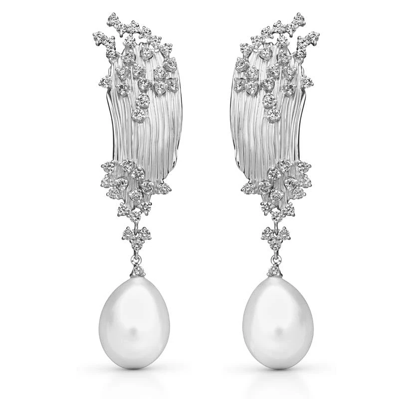 Hueb,18k Bahia White Gold Earring With 1.00 Cts Vs-Gh Diamonds And Pearl,ONE SIZE