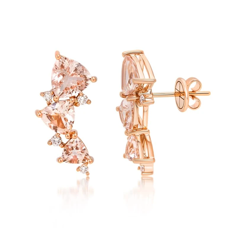 Hueb,18k Mirage Pink Gold Earring With 0.19 Cts Vs-Gh Diamonds And Morganite,ONE SIZE