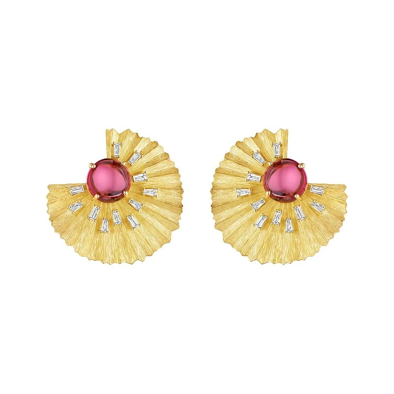 Hueb,18k Bahia Yellow Gold Earring With 0.53 Cts Vs-Gh Diamonds And Rhodolite,ONE SIZE