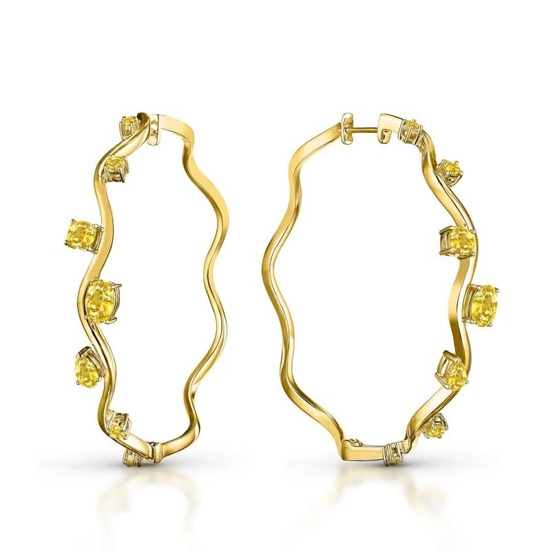 Hueb,18k Mirage Yellow Gold Earring With 0.47 Cts Vs-Gh Diamonds And Sapphire,ONE SIZE