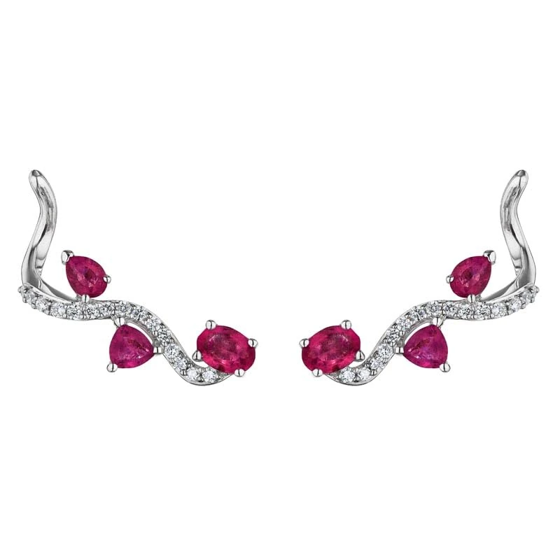 Hueb,18k Mirage White Gold Earring With 0.25 Cts Vs-Gh Diamonds And Ruby,ONE SIZE