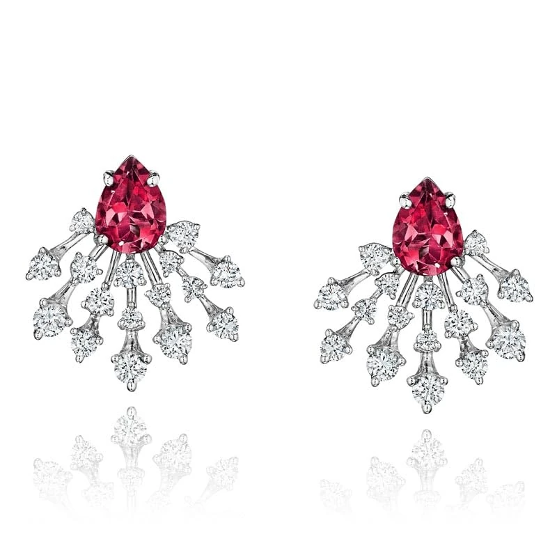 Hueb,18k Luminus White Gold Earring With 0.84 Cts Vs-Gh Diamonds And Ruby,ONE SIZE