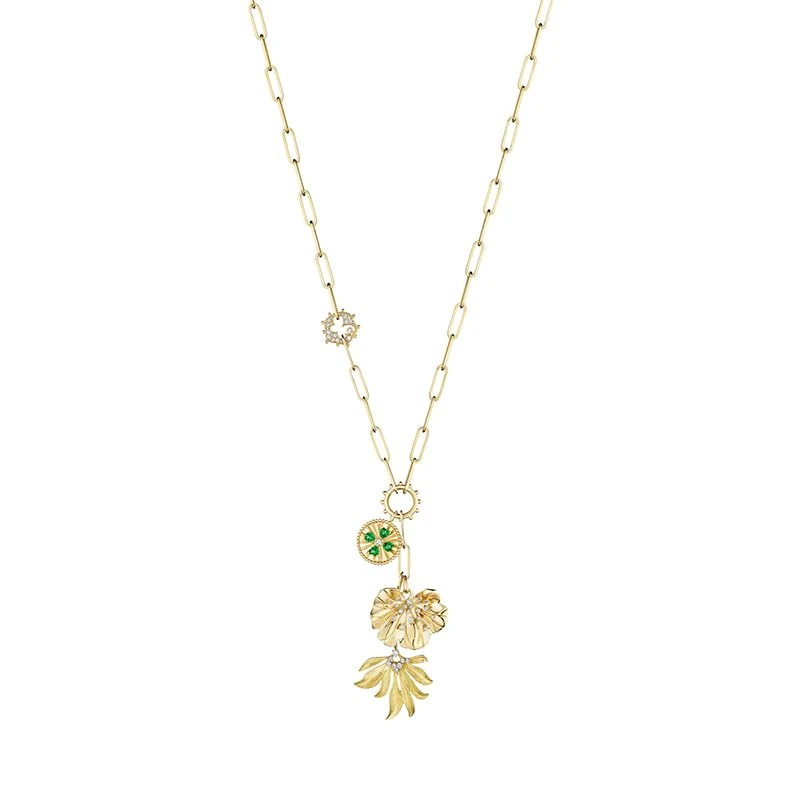 Hueb,18k Penka Yellow Gold Necklace With 0.47 Cts Vs-Gh Diamonds And Tsavorite,18"