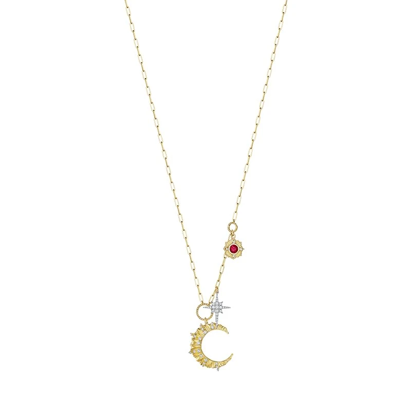 Hueb,18k Penka Yellow And White Gold Necklace With 0.72 Cts Vs-Gh Diamonds And Ruby,18"