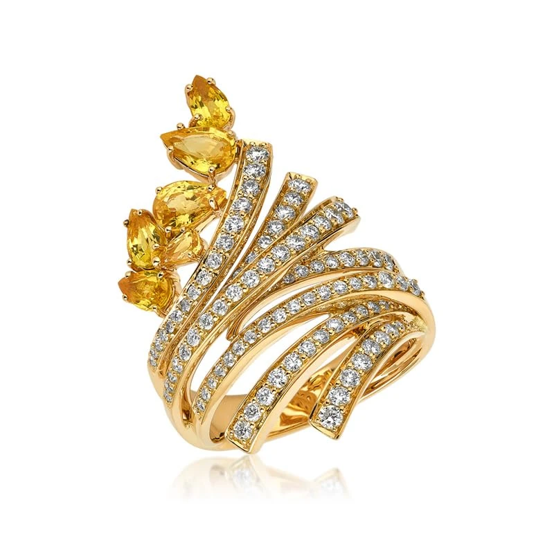 Hueb,18k Mirage Yellow Gold Ring With 1.01 Cts Vs-Gh Diamonds And Sapphire,7