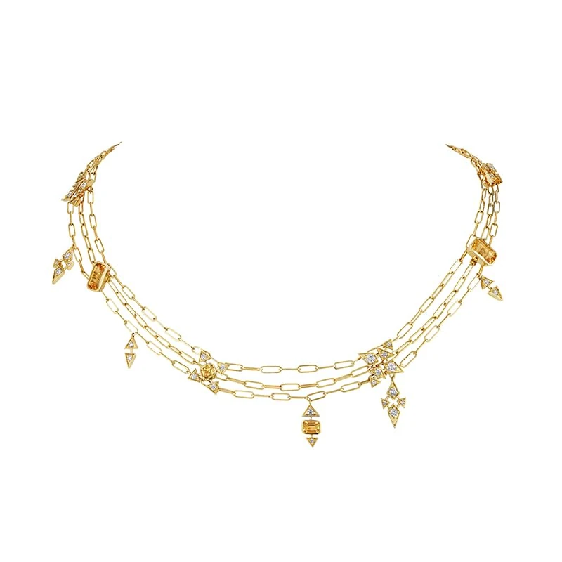 Hueb,18k Onsa Yellow Gold Necklace With 0.93 Cts Vs-Gh Diamonds And Citrine,18"