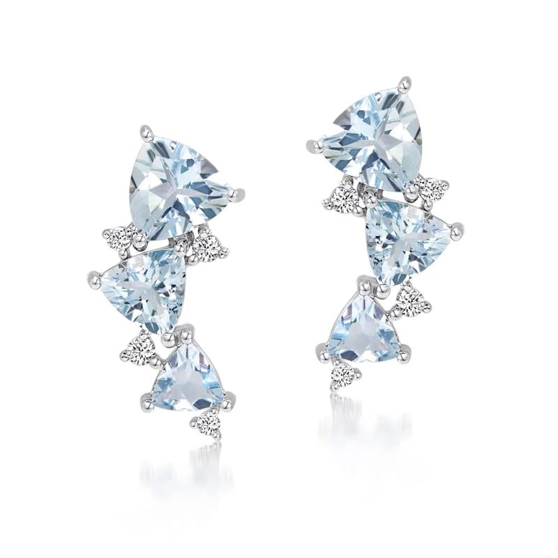 Hueb,18k Mirage White Gold Earring With 0.19 Cts Vs-Gh Diamonds And Aquamarine,ONE SIZE