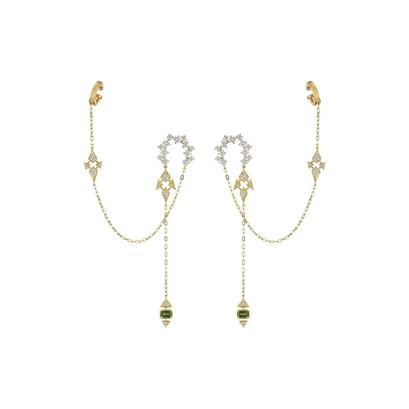 Hueb,18k Onsa Yellow Gold Earring With 2.09 Cts Vs-Gh Diamonds And Tourmaline,ONE SIZE