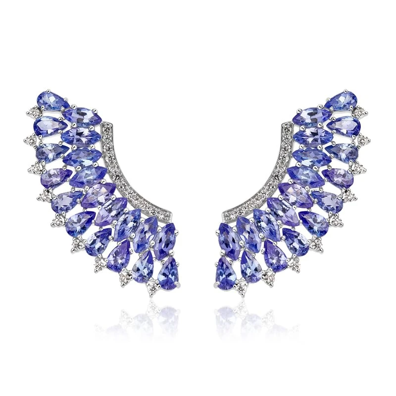 Hueb,18k Mirage White Gold Earring With 0.42 Cts Vs-Gh Diamonds And Tanzanite,ONE SIZE