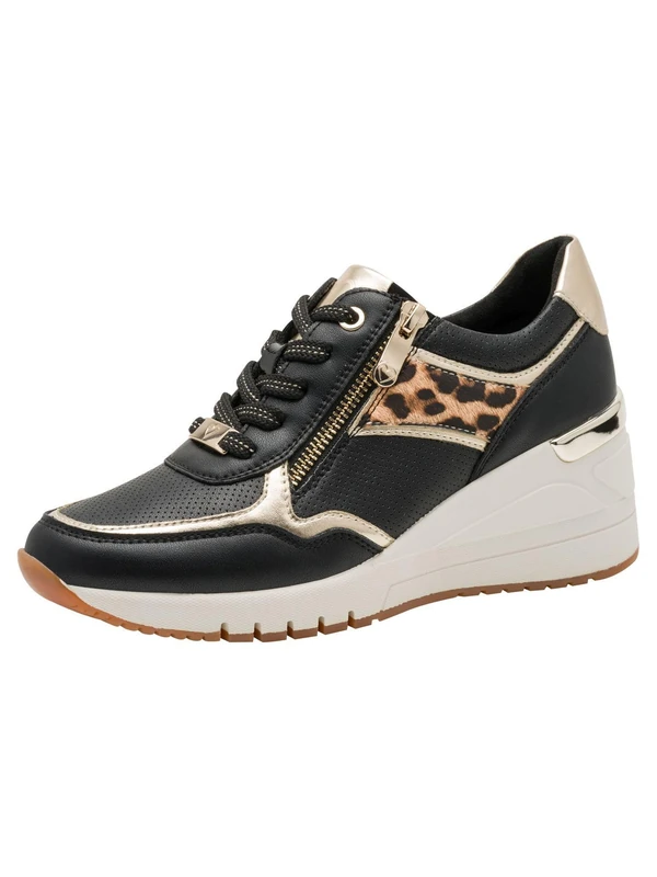 MARCO TOZZI Women's Wedge Trainers with Zip Vegan, Black Leo, 7 UK