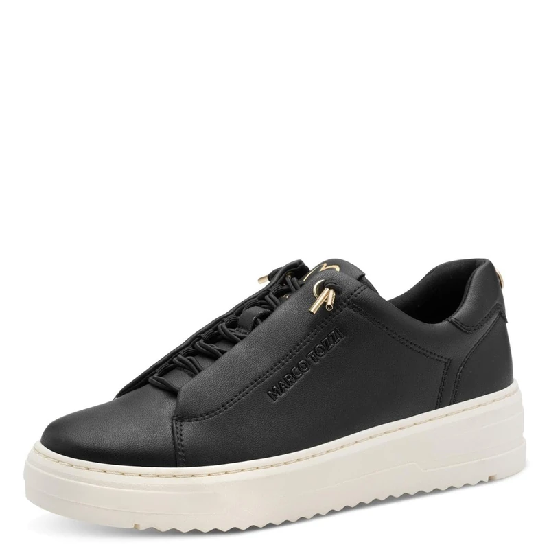 MARCO TOZZI Women's Flat Trainers with Interchangeable Footbed, Leisure, Black Gold, 8 UK