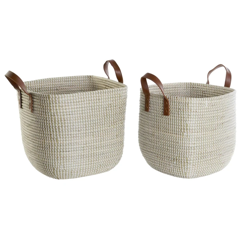 Basket Set of 2 Secrass PU 38X38X35 Natural