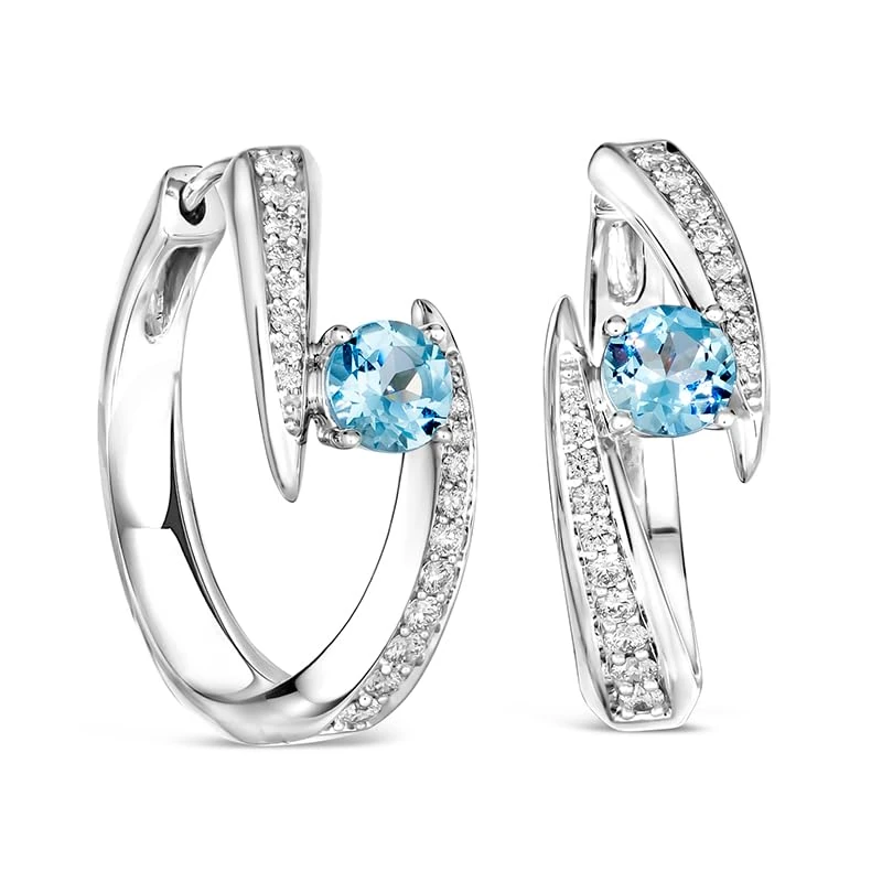 Hueb,18k Amazonia (cocar) White Gold Earring With 0.39 Cts Vs-Gh Diamonds And Aquamarine,ONE SIZE
