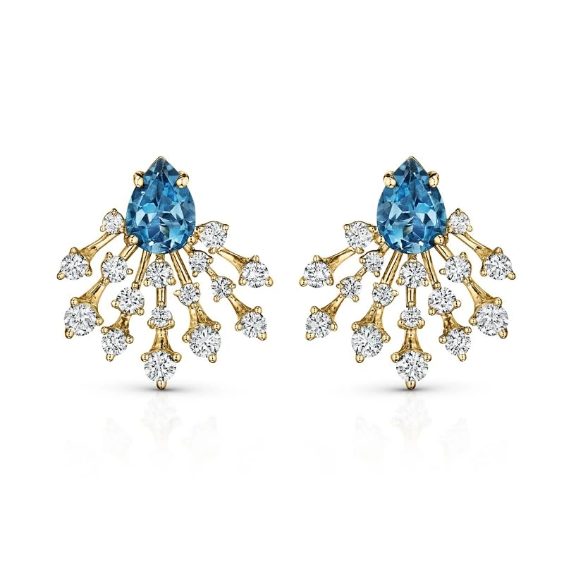 Hueb,18k Luminus Yellow Gold Earring With 0.81 Cts Vs-Gh Diamonds And Topaz,ONE SIZE
