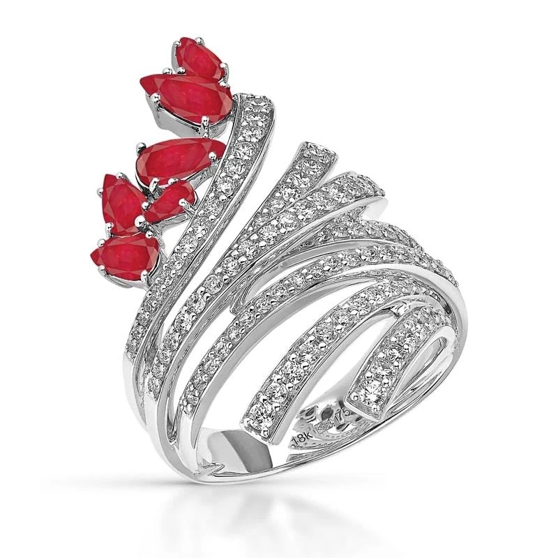 Hueb,18k Mirage White Gold Ring With 1.02 Cts Vs-Gh Diamonds And Ruby,7