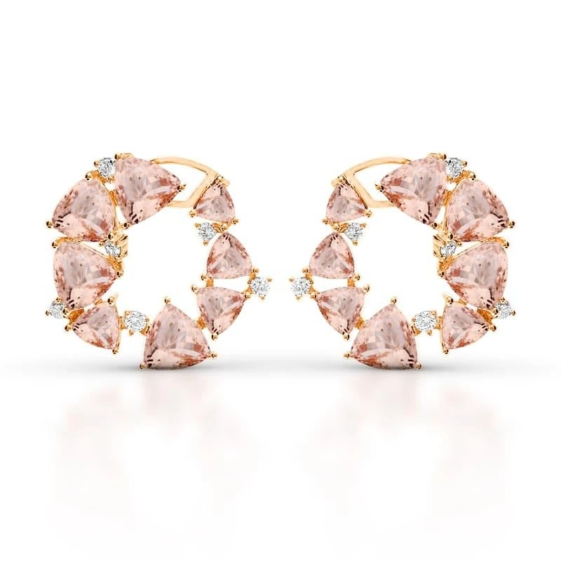 Hueb,18k Mirage Pink Gold Earring With 0.41 Cts Vs-Gh Diamonds And Morganite,ONE SIZE