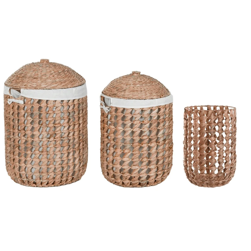 Rome Basket Set of 3 Linen Fibre 46 x 46 x 69 cm Natural