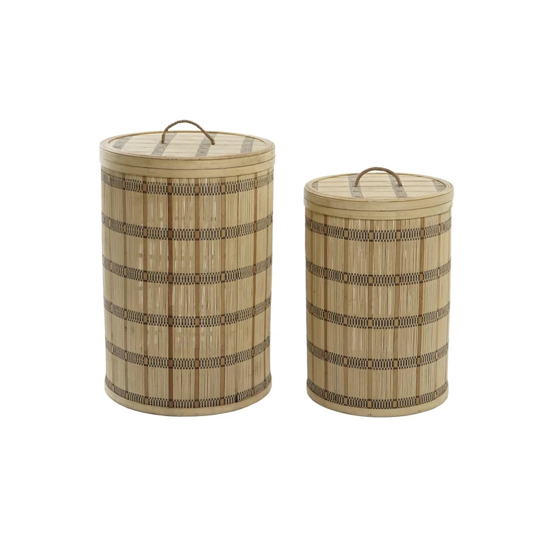 AlexandreHouse Basket Set of 2 Bamboo 40 x 40 x 63 cm with Natural Tapa Brown