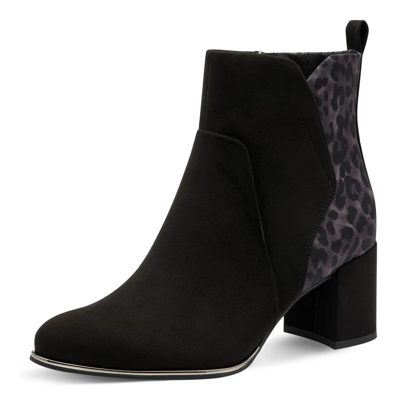 MARCO TOZZI Women's Vegan Ankle Boots with Block Heel, black leo, 8 UK