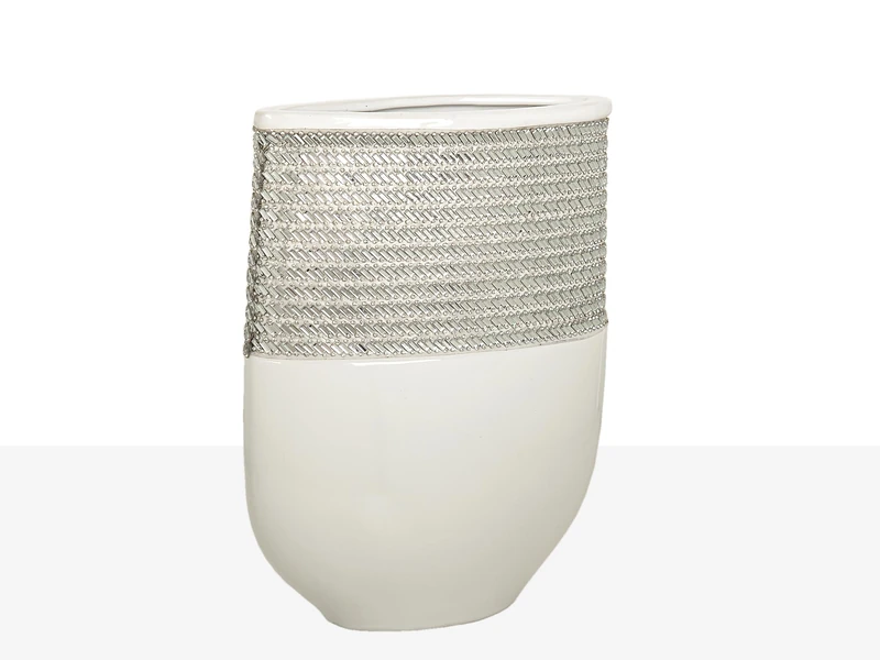 FLORERO Ceramic Oval Plata/White