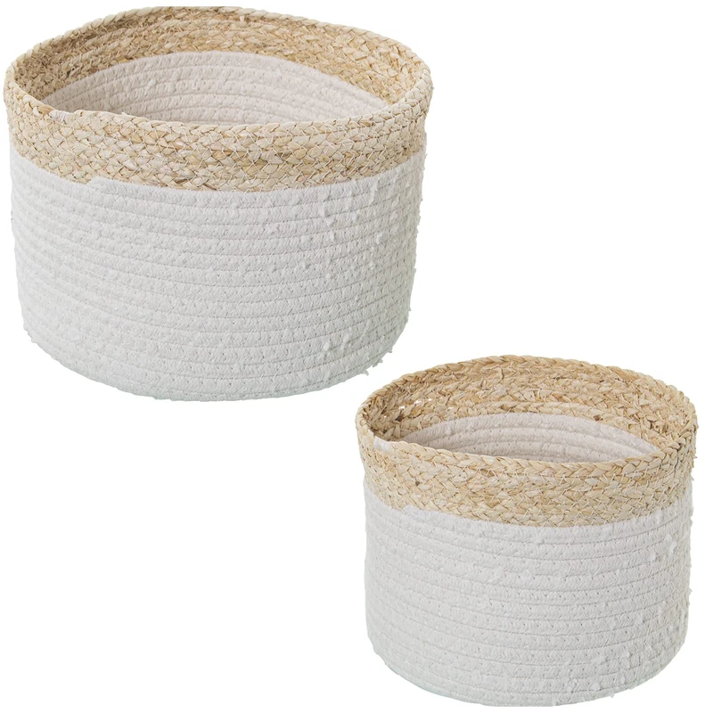 Set of 2 Baskets Homas Maiz/Algodon Natural/White °25 x 18 + °20 x 16 cm - Image 1