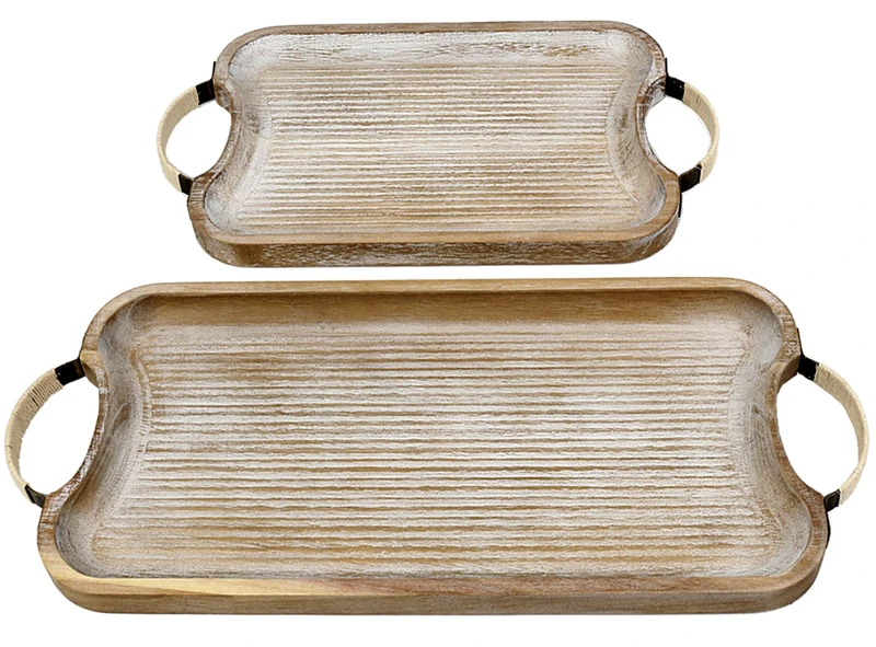Set of 2 Madera/Rattan C/ASAS Bandejas - Image 1