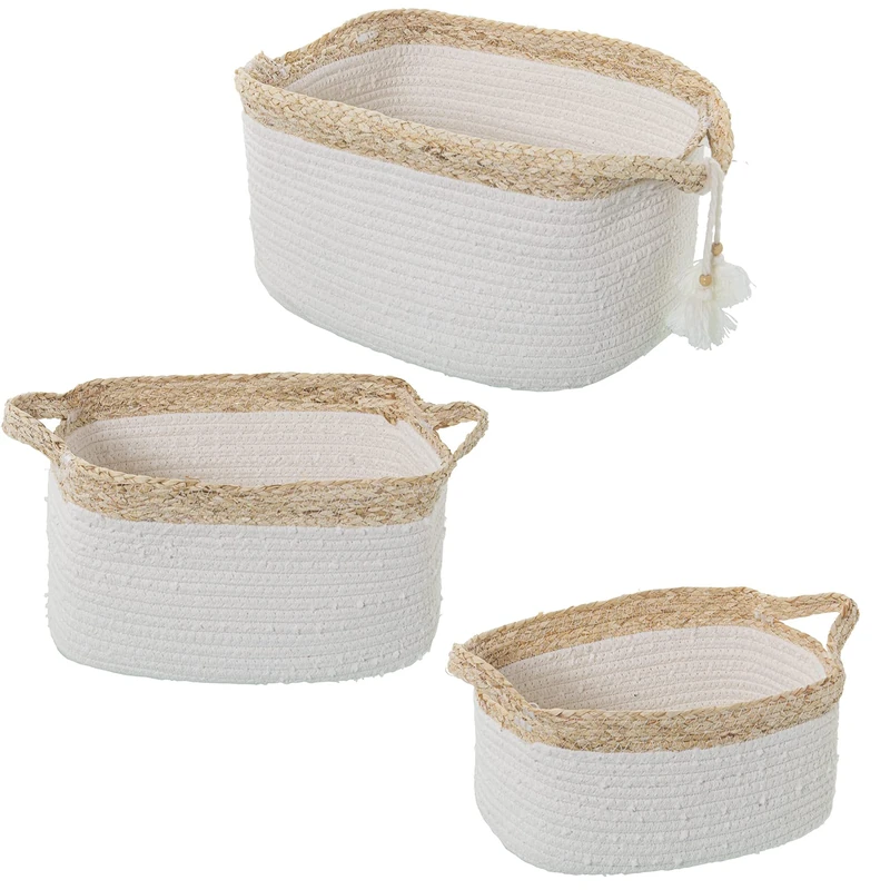 Set of 3 Baskets Homas Maiz/Algodon Natural/White 35 x 21 x 21 x 21 x 18 + 28 x 18 x 15 cm - Image 1