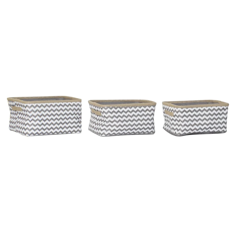 Basket Set of 3 Polyester Yute 36 x 31 x 20 cm Zig Zag Gris - Image 1