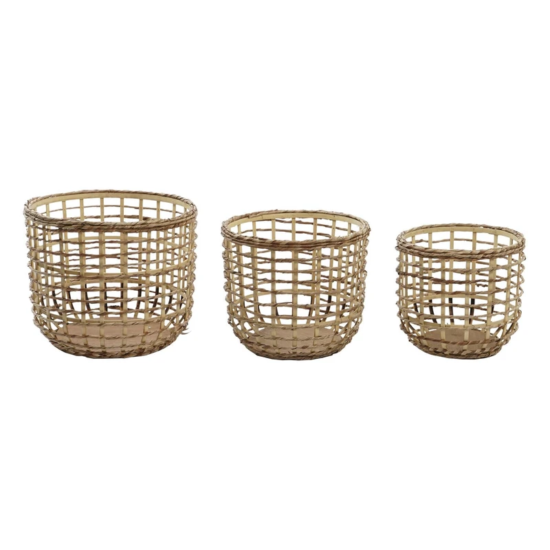 Basket Set of 3 Mayz Fibres 39 x 39 x 32 cm Natural Brown